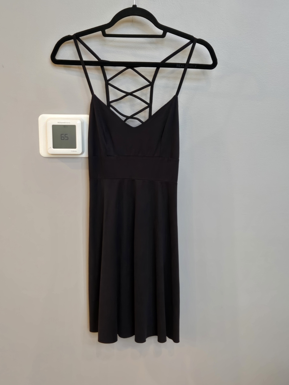 Dainty Hooligan Black Criss Cross Back Mini Dress Medium Skater LBD Made in USA